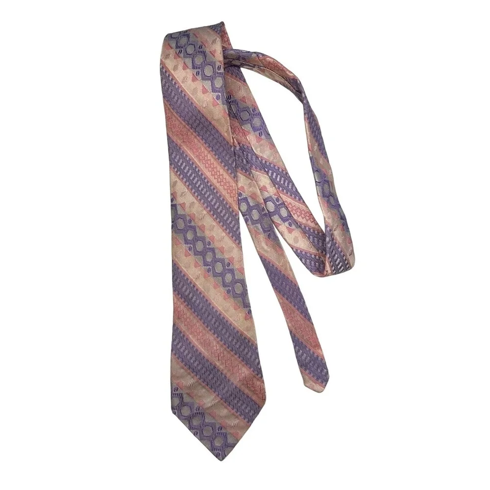 VTG Tie Geometric Repeating Pattern Pink & Purple Pastel Jacquard Stripe3.5 x 48